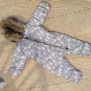 3-6M Lands End Snowsuit with Faux Fur Hood